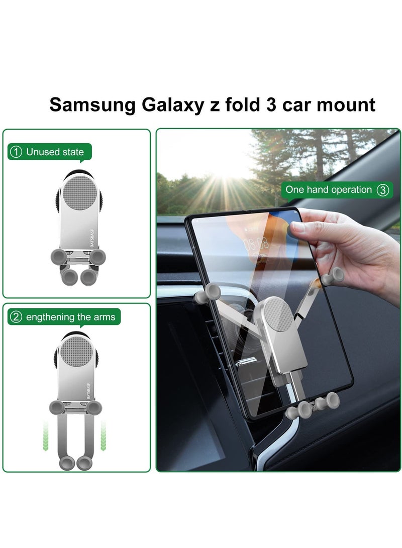 erorex Car Phone Holder Aluminum Z Fold 3 Car Mount Vent Holder Universal Gravity Cell Phone Holder for Samsung Galaxy Mobile Devices Under 8 Inch Silver  - Image 3