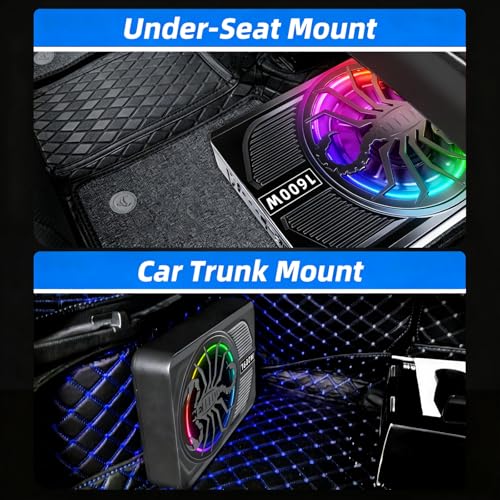 WDiYA Upgrade1600W Under Seat Subwoofer | 10" Slim Car Sub with Built-in Amp, RGB LED Lights, APP Control | Independent Bass Knob, LPF, Gain, Bass Boost | High Output Deep Bass Distortion-Free Audio - Image 5