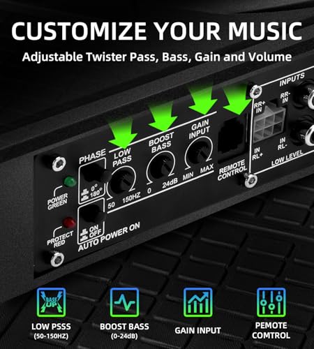 WDiYA Upgrade1600W Under Seat Subwoofer | 10" Slim Car Sub with Built-in Amp, RGB LED Lights, APP Control | Independent Bass Knob, LPF, Gain, Bass Boost | High Output Deep Bass Distortion-Free Audio - Image 4
