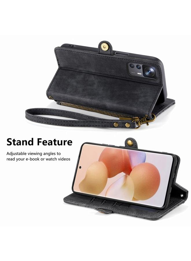 إيروريكس جراب هاتف Xiaomi 12 Lite بتصميم هندسي وسحاب ومشبك جانبي من الجلد - Image 4