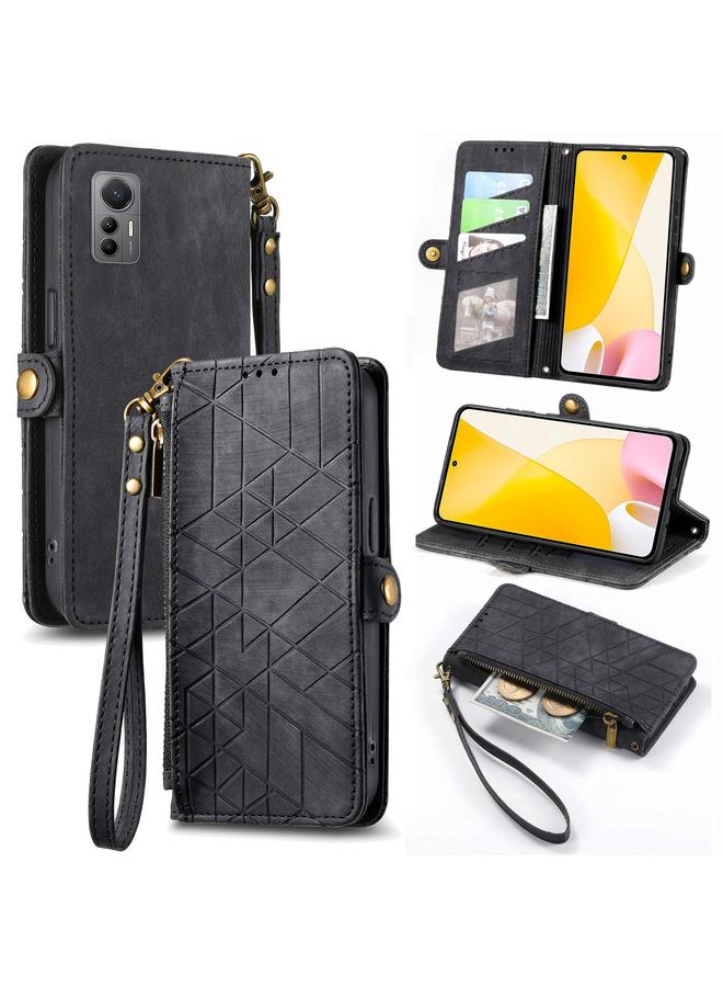 إيروريكس جراب هاتف Xiaomi 12 Lite بتصميم هندسي وسحاب ومشبك جانبي من الجلد - Image 1