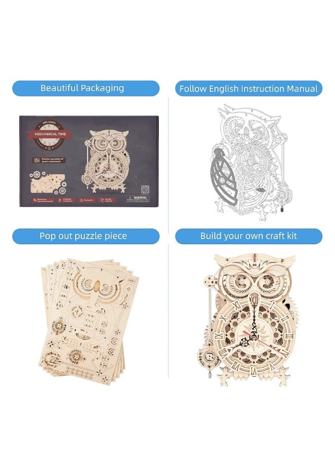 RoWood RoWood 3D Puzzles for Adults, Wooden Model Kits for Adults to Build, Birthday Gift for Adults & Teens (161 PCS)- Owl Clock  - Image 2