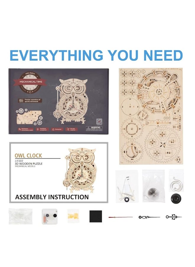 RoWood RoWood 3D Puzzles for Adults, Wooden Model Kits for Adults to Build, Birthday Gift for Adults & Teens (161 PCS)- Owl Clock  - Image 4