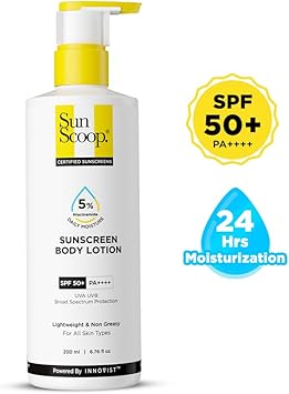 SunScoop 5 Niacinamide Daily Moisture Sunscreen Body Lotion SPF 50 PA 24Hours Moisturization Reduces Pigmentation Smoothens the Skin 200ml - Image 2