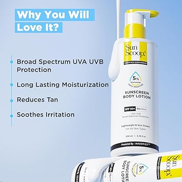 SunScoop 5 Niacinamide Daily Moisture Sunscreen Body Lotion SPF 50 PA 24Hours Moisturization Reduces Pigmentation Smoothens the Skin 200ml - Image 4
