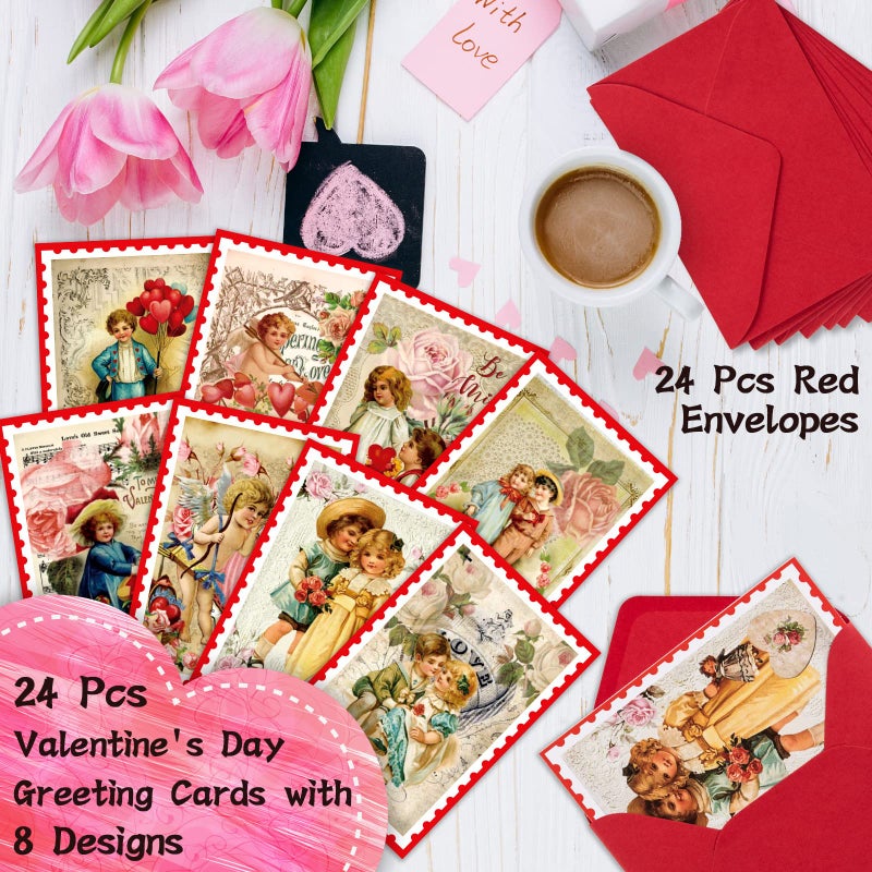 Whaline 24 Pack Vintage Valentine's Day Cards with Envelopes Victorian Valentine Postcard Blank Note Cards for Lover Wedding Party Favor - Image 2