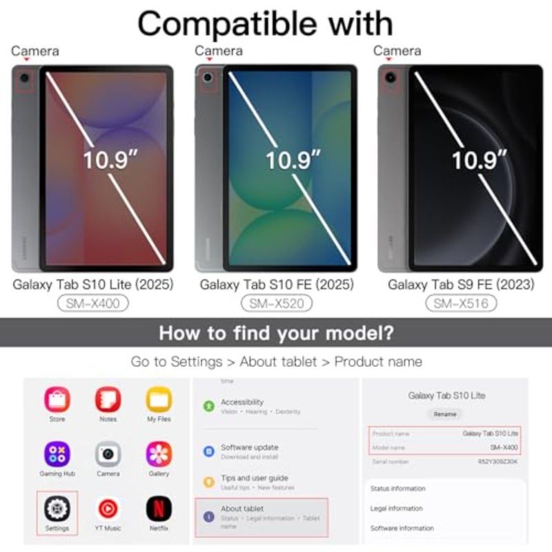 حافظة JETech لجهاز Samsung Galaxy Tab S10 Lite/ S10 FE/ S9 FE مقاس 10.9 بوصة مع حامل قلم S، ظهر شفاف صلب من البولي كربونات، غطاء تابلت واقٍ ثلاثي الطي، تنبيه/غفو تلقائي أسود - Image 2