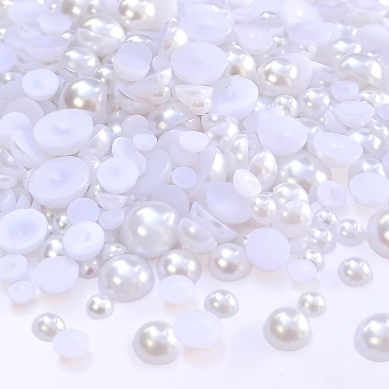 Cymtoo Flatback Pearl Bead for Crafts 5681012mm Half Pearl Beads for Crafting DIY Accessory Gem Pearls for DIY Craft Decorations Wedding Dress White