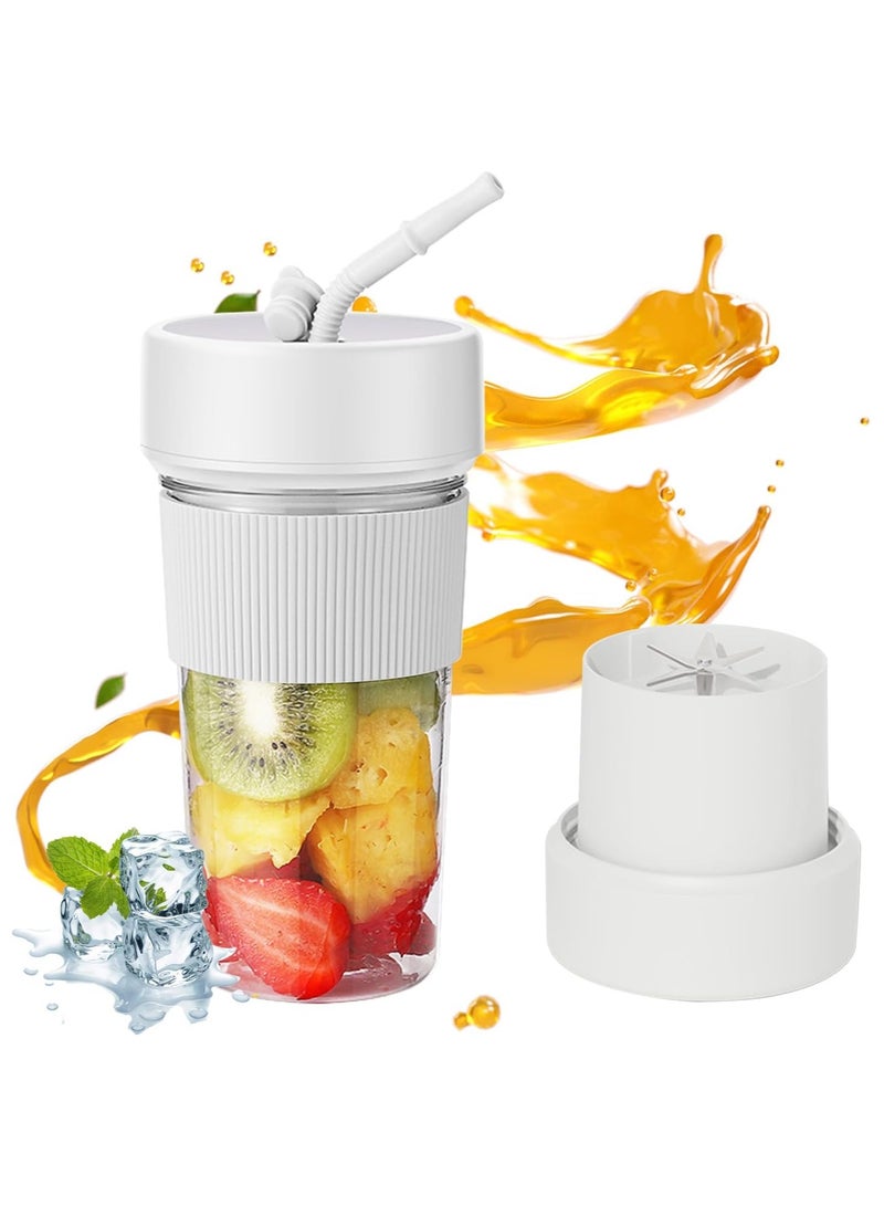 Hihonor Mini Portable Blender Cup and Travel Lid,11.83 OZ BPA-Free Personal Blender,with USB Charging, Type-c Charging Port,Makes Smoothies and Shakes Creamy, Fruit Juicer for Kitchen, Travel, Gym White - Image 1