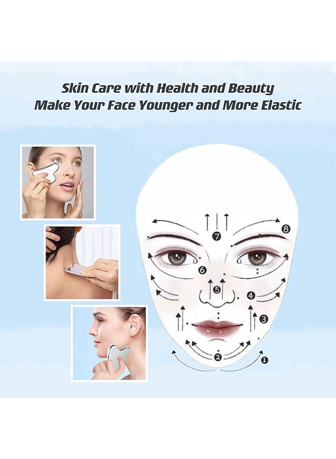 إسكدنيا أدوات غوا شا للوجه مع حقيبة سفر، أداة غوا شا من الفولاذ المقاوم للصدأ للوجه، أدوات تدليك كشط غوا شا معدنية - Image 4