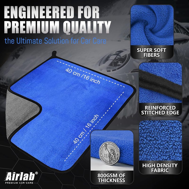 Airlab 4X Microfibre Car Cleaning Cloths 800 GSM, Professional Microfiber Towels for Car Washing, Drying, Detailing, Polishing, Cleaning Wipes for Auto Motorcycle Cockpitp Glass Windows, 40x40 cm Flexible usage build - Image 2