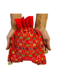 Krisah Krisah 23 X 18 cm Women Red Brocade Self Design Silk Brocade Gift Potli Bags for Gifting Pack of 30  - Image 5