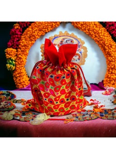 Krisah Krisah 23 X 18 cm Women Red Brocade Self Design Silk Brocade Gift Potli Bags for Gifting Pack of 30  - Image 2