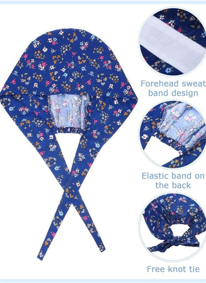 Zhanmai - 24 Pieces Adjustable Working Caps with Buttons Sweatband for Women Men, Nursing Scrub Hats Gourd Shaped Tie Back Cap for Doctor Nurse Beauty Salon Caps, Cotton Headwear Printed - Image 1