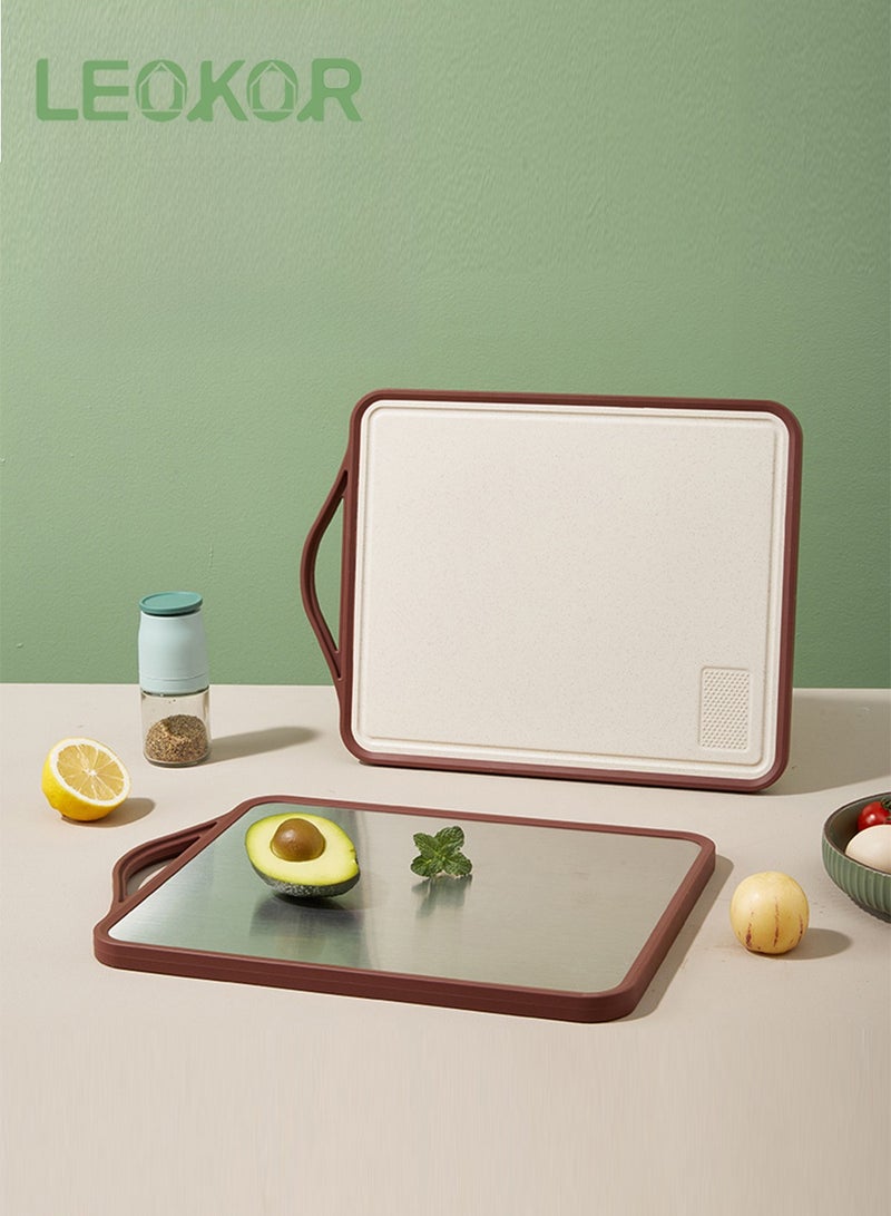 LEOKOR Double Sided Cutting Board Stainless Steel Cutting Board Plastic Chopping Board Cutting Board with Juice Groove and Grinding Area 41*30.5CM - Image 1