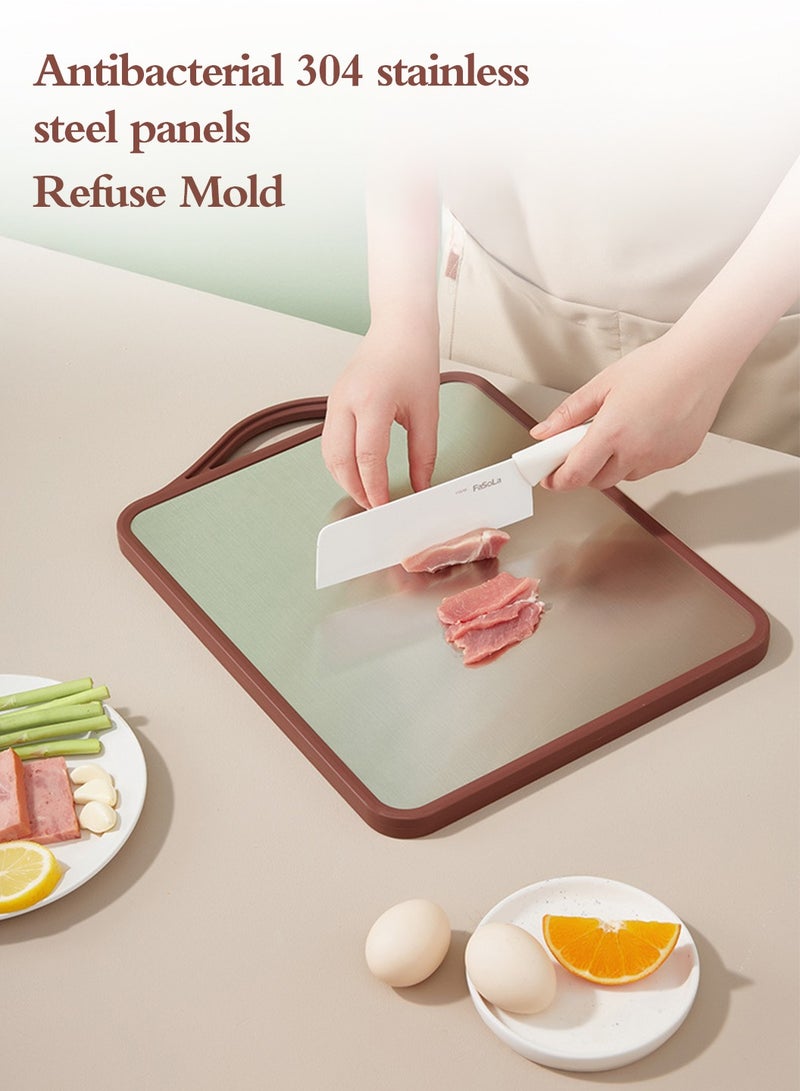 LEOKOR Double Sided Cutting Board Stainless Steel Cutting Board Plastic Chopping Board Cutting Board with Juice Groove and Grinding Area 41*30.5CM - Image 3