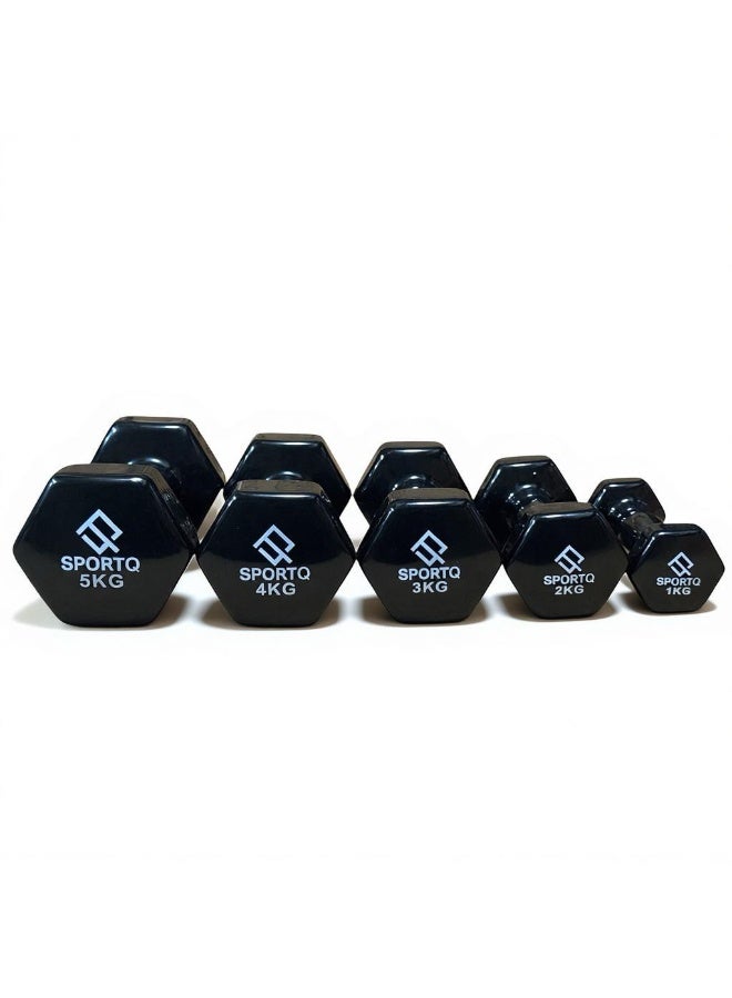 SportQ ®Hexagonal Vinyl Dumbbell Pair (2 Pieces) - Anti-slip, Rust-Proof Neoprene Coated Hand Weights for Strength Training and Muscle Toning - Suitable for Women, Men, Home, and Gym - Image 1