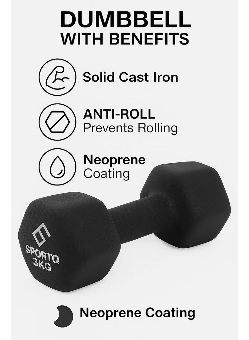 SportQ ®Hexagonal Vinyl Dumbbell Pair (2 Pieces) - Anti-slip, Rust-Proof Neoprene Coated Hand Weights for Strength Training and Muscle Toning - Suitable for Women, Men, Home, and Gym - Image 5