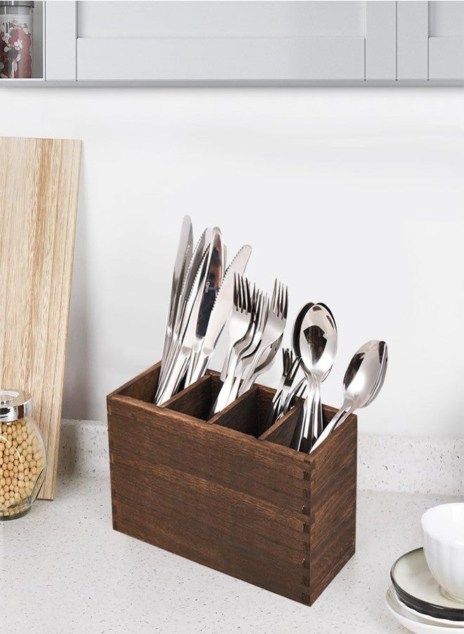 WuGeShop Heightened Wooden Silverware Holder, 4 Compartments Flatware Utensil Caddy, Great Flatware Caddy- Ideal for Kitchen, Dining, Home Party, Buffet, and More - Image 5