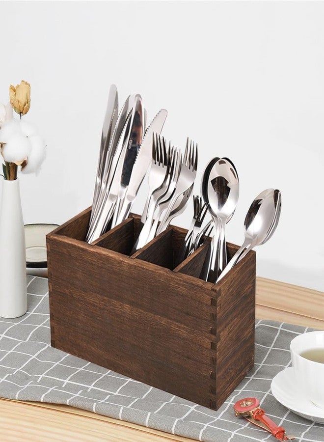 WuGeShop Heightened Wooden Silverware Holder, 4 Compartments Flatware Utensil Caddy, Great Flatware Caddy- Ideal for Kitchen, Dining, Home Party, Buffet, and More - Image 4