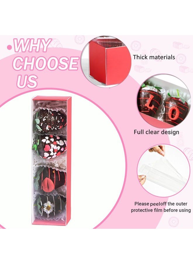 TEMLQPACK 50Pack Red Chocolate Covered Strawberry Box for 4, Macaron boxes for 8, Long Treat Box for Truffles, Cookies, Ores, Chocolate Cocoa Bombs&Cake Ball Bakery Packaging Supplies - Image 3