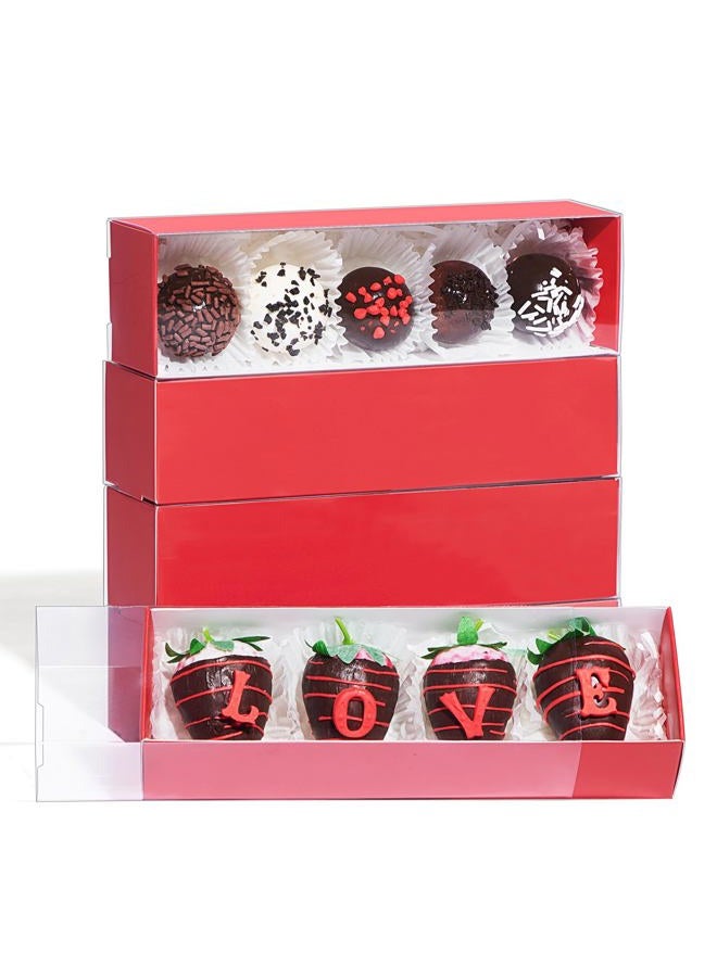 TEMLQPACK 50Pack Red Chocolate Covered Strawberry Box for 4, Macaron boxes for 8, Long Treat Box for Truffles, Cookies, Ores, Chocolate Cocoa Bombs&Cake Ball Bakery Packaging Supplies - Image 1