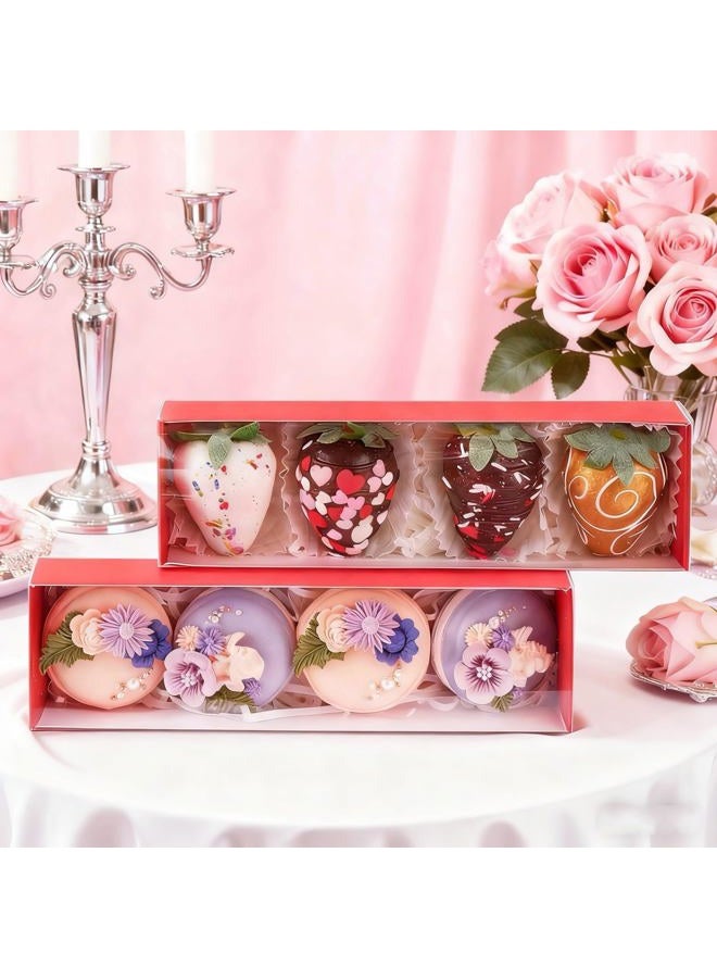 TEMLQPACK 50Pack Red Chocolate Covered Strawberry Box for 4, Macaron boxes for 8, Long Treat Box for Truffles, Cookies, Ores, Chocolate Cocoa Bombs&Cake Ball Bakery Packaging Supplies - Image 5