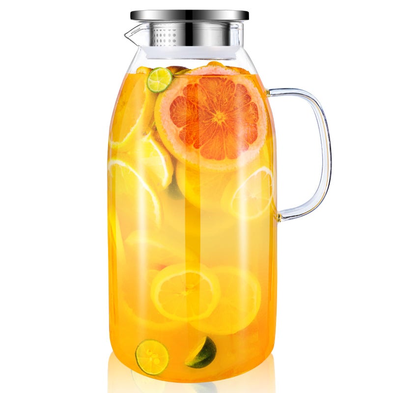 Glass Pitcher veecom 105 Oz Large Glass Water Pitcher with Handle and Lid Pitchers for Drinks Iced Tea Pitcher for Fridge Lemonade Juice Jugs