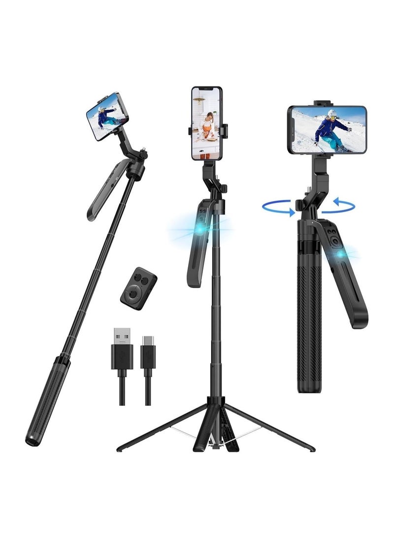 C12 Auto Face Tracking Tripod – 360° Motion Sensor Phone Tripod Stand, 71" Extendable Selfie Stick with Smart Tracking for iPhone & Android  - Image 1