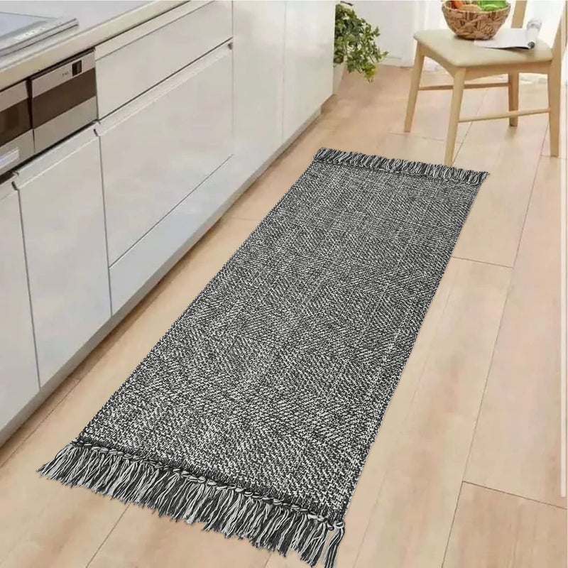 Collive Kitchen Runner Rug 2 x 43 HandWoven Reversible Washable Rugs Grey Cotton Modern Farmhouse Bathroom Mat Hallway Carpet for Foyer Bedroom Entry Back Door Decor