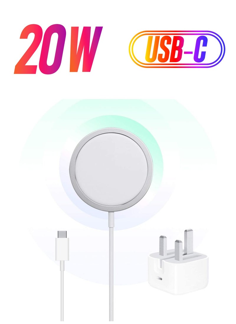 20W Magnetic Wireless Charger and Cable USB C Compatible with iPhone 12/12 Mini/12 Pro/12 Pro Max