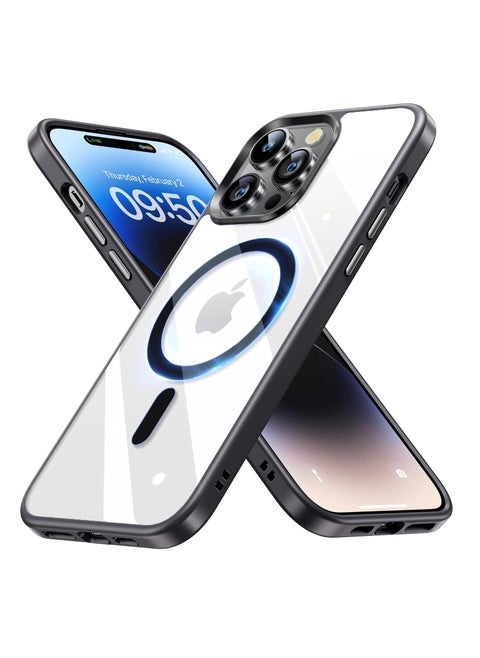 Case Magnetic Crystal Clear for iPhone 13 Pro (6.1 Inch) Case, [Compatible with MagSafe] [Not Yellowing] [No.1 Strong Magnets] Slim Phone Case Thin Cover (Black)