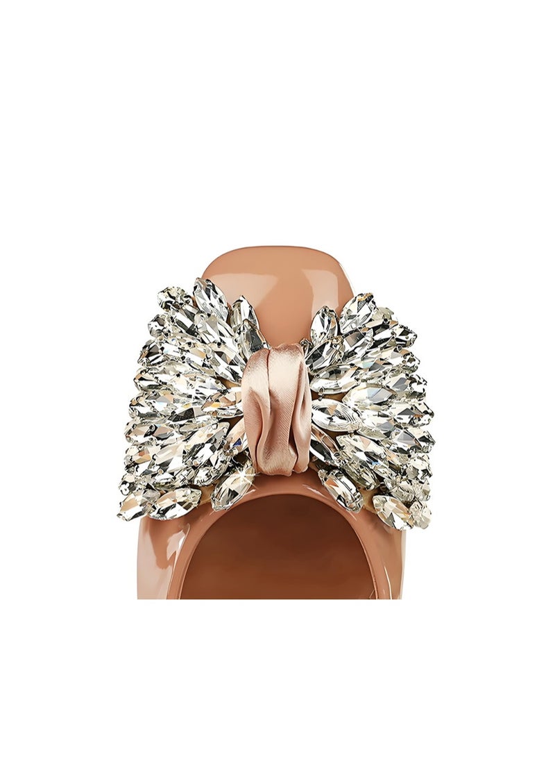 BIGTREE Women's Rhinestone Closed Square Toe Pumps Slingback High Heels With Straps Sandals Nude Color 8.5CM - Image 3