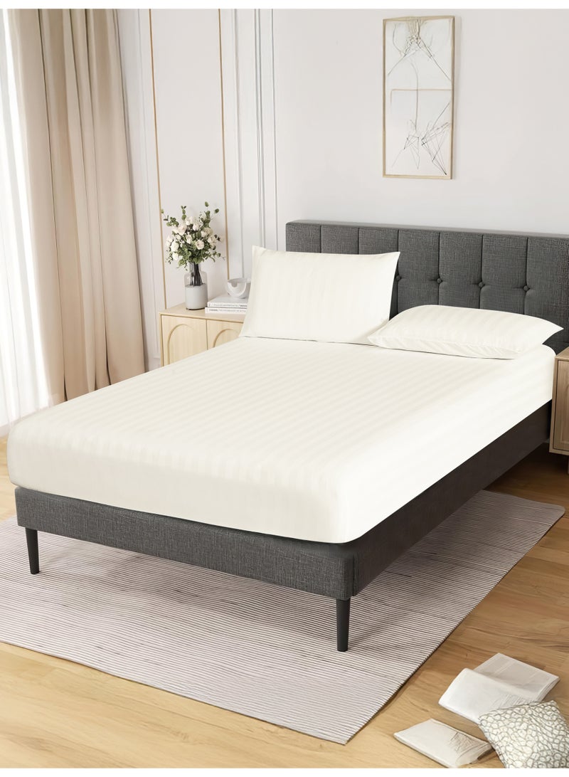 Donetella Premium 3 Piece – 150×200 cm Queen Striped Fitted Sheet, and 35 cm Deep Pocket, Secure All-Around Elastic Fit, No Excess Fabric. - Image 2