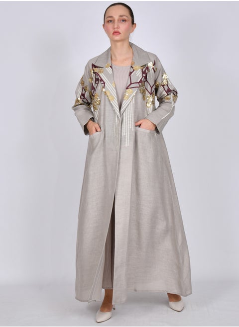 Formal abaya decorated with embroidery and beading in bright colors
