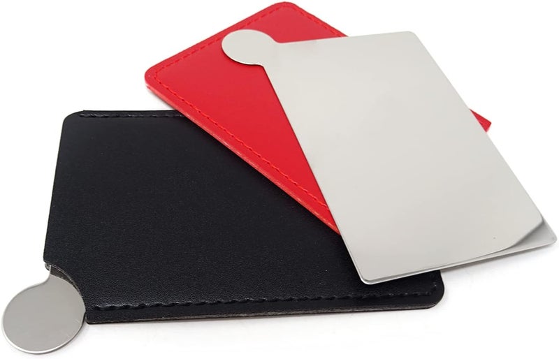 Honbay 2PCS Stainless Steel Compact Pocket Mirror Unbreakable Small Purse Mirror Rectangular Handheld Travel Makeup Mirror with Leather Case Holder for Women Men