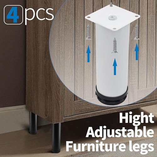 Masendelk 6 Inch Metal Furniture Legs Stainless Steel Adjustable Legs White Metal Legs Round Cabinet Legs for Coffee Table Cabinet Desk Sofa Shelves, Pack of 4 - Image 5
