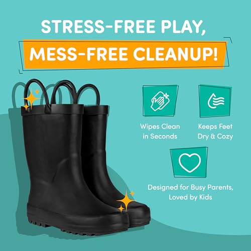 LONECONE Lone Cone Rain Boots with Easy-On Handles in Matte Colors for Boys and Girls, Play-Proof Flexible Rubber, Durable Non-Slip Treads, Kid-Friendly for Hours of Joy - Chalkboard Black, 10 Toddler - Image 5