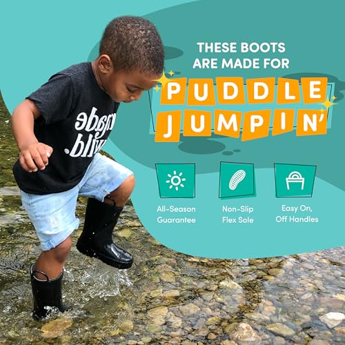 LONECONE Lone Cone Rain Boots with Easy-On Handles in Matte Colors for Boys and Girls, Play-Proof Flexible Rubber, Durable Non-Slip Treads, Kid-Friendly for Hours of Joy - Chalkboard Black, 10 Toddler - Image 2