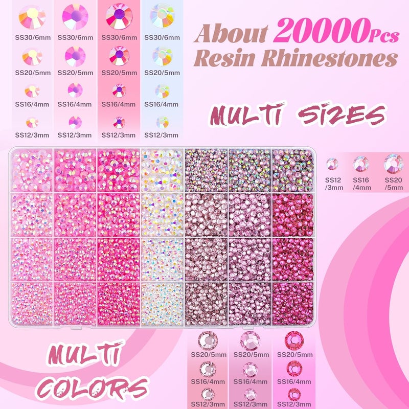 TINKRSTUFF 20000 قطعة من أحجار الراين الوردية للتزيين مع غراء مجوهرات B7000، أحجار الراين الراتنجية للحرف اليدوية DIY، مجموعة المزين من الأحجار الكريمة للملابس والأحذية والأكواب والقماش وفن الأظافر بأحجام متنوعة 3/4/5/6 مم - Image 2