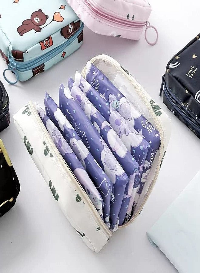 Luxula Portable Mini Fashion Nursing Sanitary Napkin Pouch Pad Holder Zipper Travel Cosmetic Makeup Jewellery Storage Bag for Girl and Women (Sky-Navy-Pink-White) - Image 4