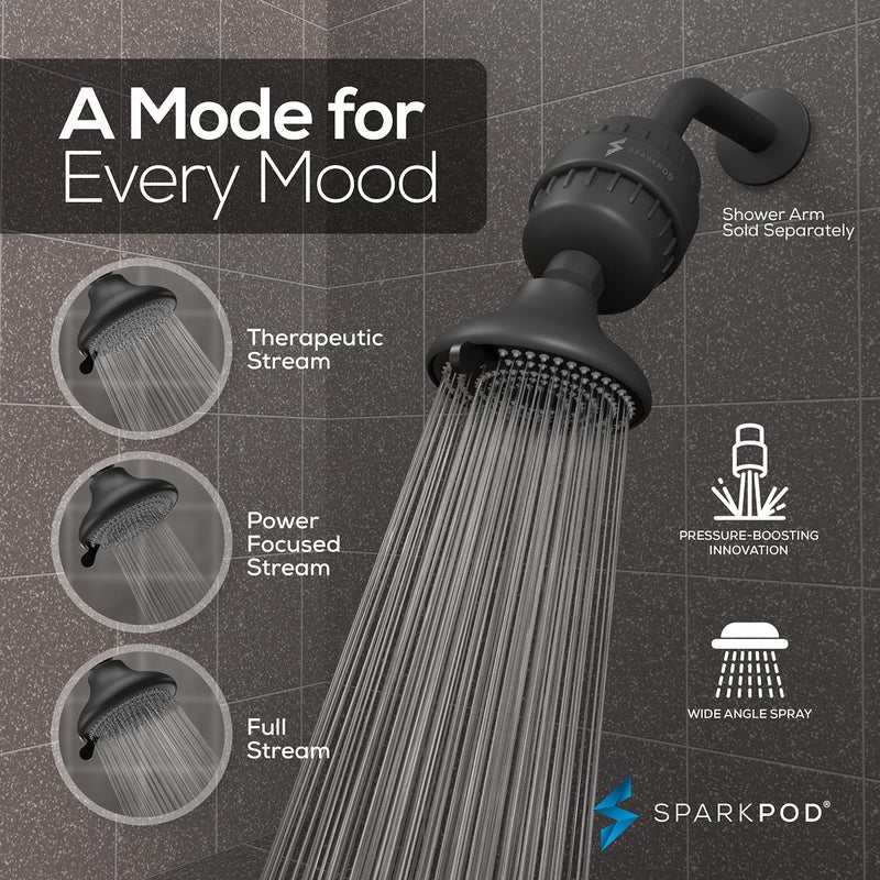 SparkPod 23-Stage Filtered Shower Head with 3 Spray Settings - High Pressure Shower Head with Filters for Dry Hair and Skin - Showerhead with Filter Reduces Chlorine & Heavy Metals (Black Matte) - Image 4