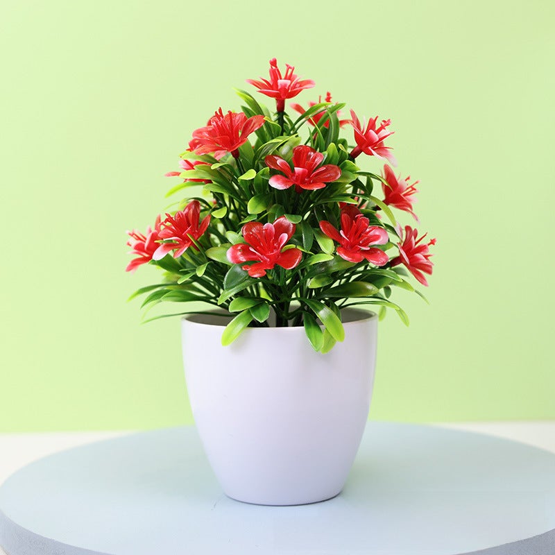 Generic Artificial Rose Bonsai Desk Decor Red 