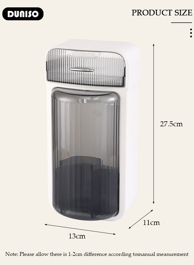 DUNISO 360 Rotation Makeup Brush Organizer, Wall Mounted Bathroom Counter Organizer with Drawer, Large Capacity Make Up Brush Hold Rack, Makeup Brush Holder with Waterproof Dust-proof Covered, Space Saver Makeup Organizer for Floss/Cotton Swabs/Hair Accessories/Lipsticks - Image 3