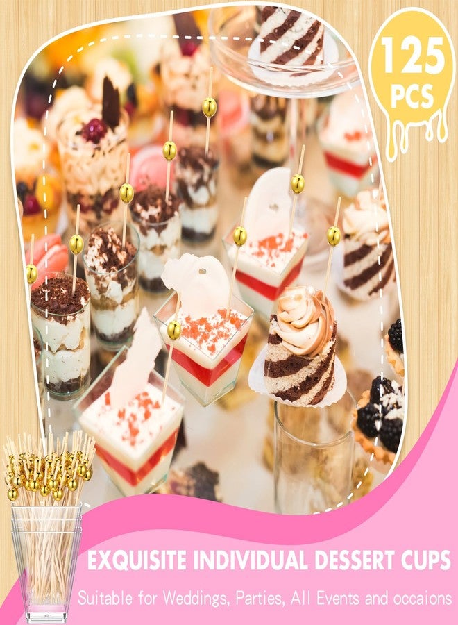جيجوي مجموعة جيجوي المكونة من 125 كوبًا بلاستيكيًا للحلويات سعة 7 أونصات مع 125 عودًا من الخيزران، أكواب مربعة للتقديم مع أعواد كوكتيل للحفلات، الآيس كريم، بودنغ الفاكهة، الوجبات الخفيفة، المقبلات، لوازم حفلات الزفاف - Image 5