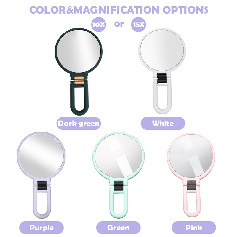10X/15X Magnifying Handheld Mirror Folding Handle Double-sided Portable Travel Magnified Hand Mirror Pedestal Makeup Mirror - Image 2