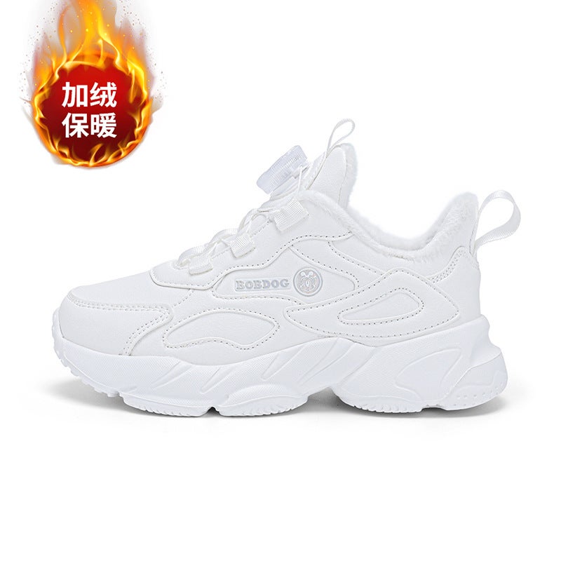 Babdou Children'S Shoes Girls' White Shoes Boys' Leather 2023 New Two Cotton Fleece-Lined Children'S Sports Shoes - Image 1
