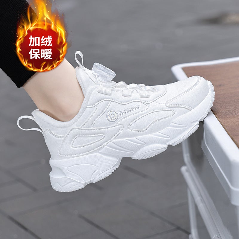 Babdou Children'S Shoes Girls' White Shoes Boys' Leather 2023 New Two Cotton Fleece-Lined Children'S Sports Shoes - Image 4