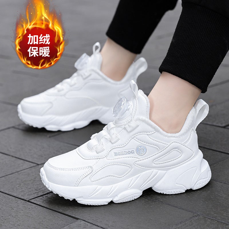 Babdou Children'S Shoes Girls' White Shoes Boys' Leather 2023 New Two Cotton Fleece-Lined Children'S Sports Shoes - Image 5