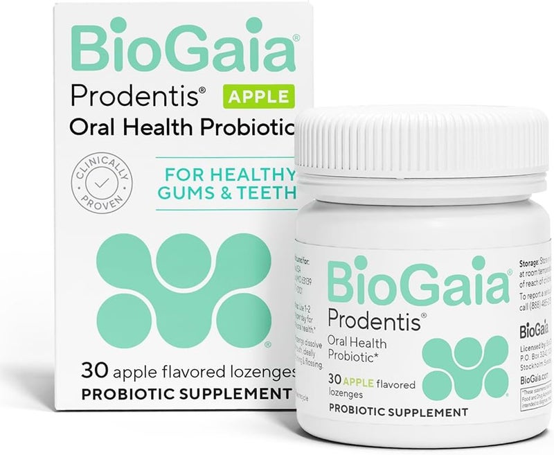 BioGaia بيوغايا برودينتس أقراص بروبيوتيك للأسنان تعزز صحة اللثة والأسنان تدافع ضد مشاكل الأسنان تجدد الميكروبيوم الفموي تحسن صحة الفم بنكهة التفاح 30 يومًا من الإمداد - Image 1